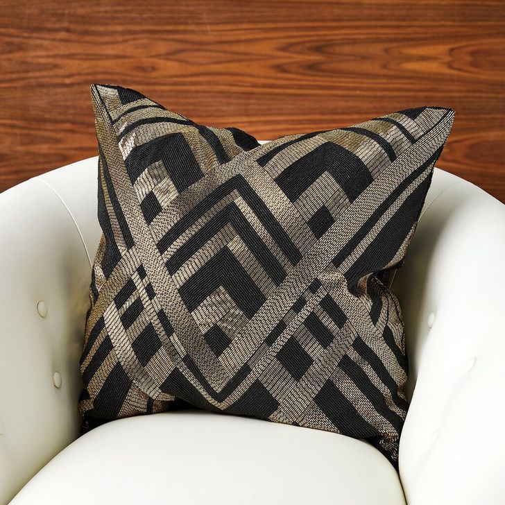 The appearance of Woven Lines Pillow In Black And Gold designed by Global Views in the modern / contemporary interior design. This black piece of furniture  was selected by 1StopBedrooms from Woven Collection to add a touch of cosiness and style into your home. Sku: 9.93815. Material: Fabric. Product Type: Pillow. Image1