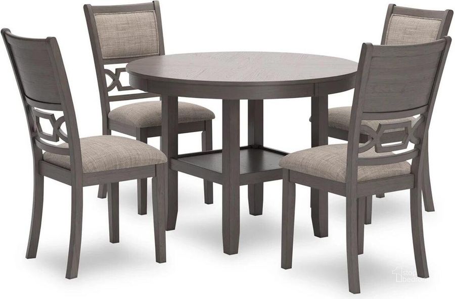 The appearance of Wrenning Dining Table and 4 Chairs In Gray designed by Signature Design by Ashley in the transitional interior design. This gray piece of furniture  was selected by 1StopBedrooms from Wrenning Collection to add a touch of cosiness and style into your home. Sku: D425-225. Material: Wood. Product Type: Dining Room Set. Image1