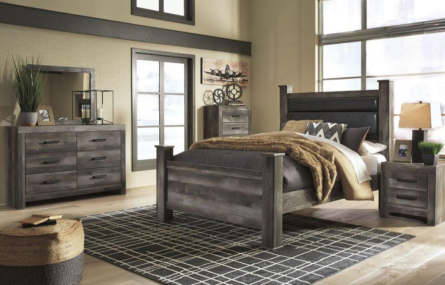 The appearance of Wynnlow Panel Bedroom Set In Gray designed by Signature Design by Ashley in the transitional interior design. This gray piece of furniture  was selected by 1StopBedrooms from Wynnlow Collection to add a touch of cosiness and style into your home. Sku: B100-13;B440-71;B440-95;B440-92. Material: Wood. Product Type: Bedroom Set. Bed Size: Queen. Image1