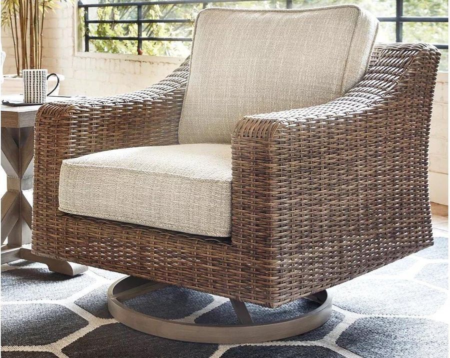 The appearance of Wyona Beige Outdoor Chair 0qd2345244 designed by Isaac Tahari in the transitional interior design. This beige piece of furniture  was selected by 1StopBedrooms from Wyona Collection to add a touch of cosiness and style into your home. Sku: P791-821. Material: Fabric. Product Type: Outdoor Lounge Chair. Image1