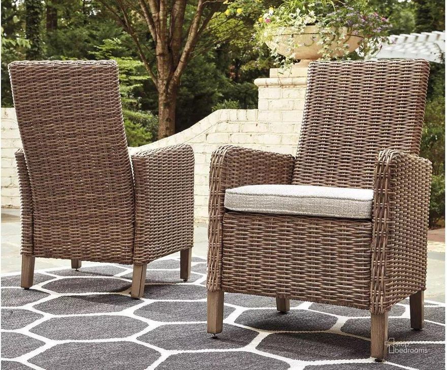 The appearance of Wyona Beige Outdoor Dining Chair Set of 2 0qd2209212 designed by Isaac Tahari in the transitional interior design. This beige piece of furniture  was selected by 1StopBedrooms from Wyona Collection to add a touch of cosiness and style into your home. Sku: P791-601A. Material: Fabric. Product Type: Outdoor Chair. Image1