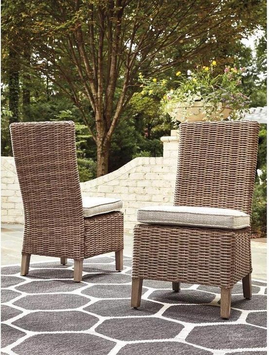 The appearance of Wyona Beige Outdoor Dining Chair Set of 2 0qd2315168 designed by Isaac Tahari in the transitional interior design. This beige piece of furniture  was selected by 1StopBedrooms from Wyona Collection to add a touch of cosiness and style into your home. Sku: P791-601. Product Type: Outdoor Chair. Image1