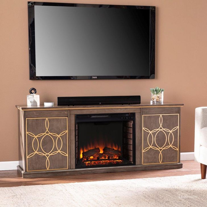 The appearance of Yardlynn Electric Fireplace Console With Media Storage designed by SEI Furniture in the transitional interior design. This brown piece of furniture  was selected by 1StopBedrooms from Yardlynn Collection to add a touch of cosiness and style into your home. Sku: FE1137356. Material: Wood. Product Type: Fireplace. Image1