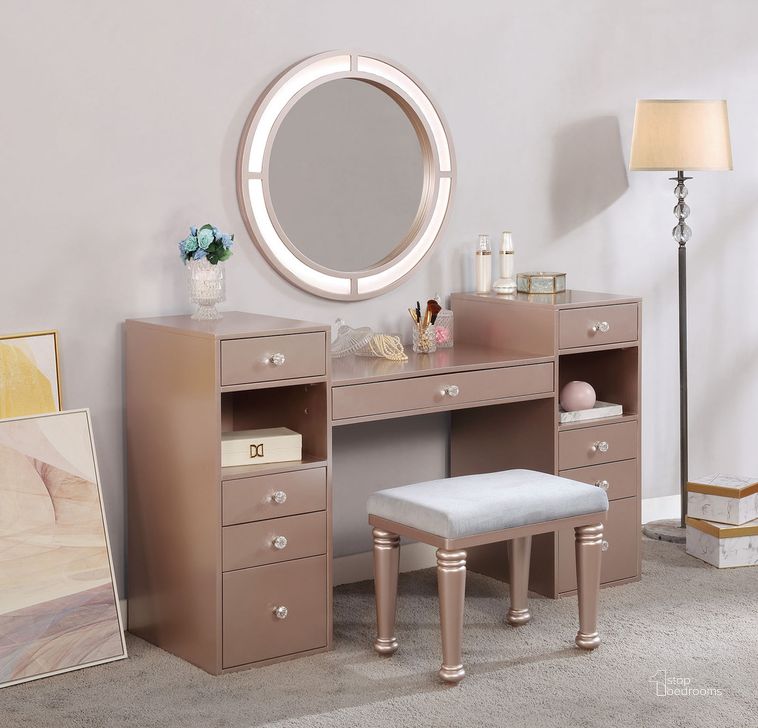 The appearance of Yasmine Vanity Set In Tiffany Blush designed by Furniture of America in the glam interior design. This blush piece of furniture  was selected by 1StopBedrooms from Yasmine Collection to add a touch of cosiness and style into your home. Sku: FOA-DK5683PK-1;FOA-DK5683PK-2;FOA-DK5683PK-3;FOA-DK5683PK-4. Material: Wood. Product Type: Vanity Set.