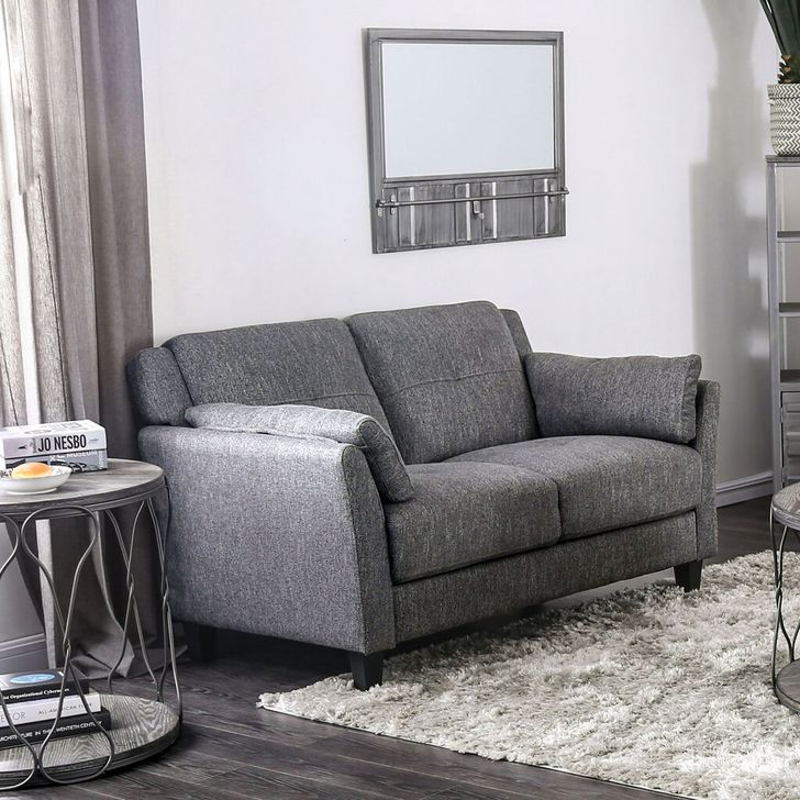The appearance of Yazmin Loveseat In Gray designed by Furniture of America in the transitional interior design. This gray piece of furniture  was selected by 1StopBedrooms from Yazmin Collection to add a touch of cosiness and style into your home. Sku: CM6020-LV. Material: Wood. Product Type: Loveseat. Image1