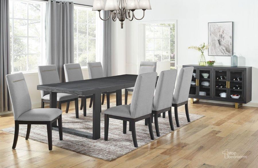 The appearance of Yves Rubbed Charcoal Dining Room Set designed by Steve Silver in the transitional interior design. This gray piece of furniture  was selected by 1StopBedrooms from Yves Collection to add a touch of cosiness and style into your home. Sku: YS500TL;YS500TT;YS500SG. Table Base Style: Double Pedestal. Material: Wood. Product Type: Dining Room Set. Table Top Shape: Rectangular. Size: 40". Image1