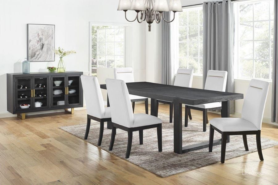 The appearance of Yves White 8Pc Dining Set designed by Steve Silver in the modern / contemporary interior design. This white piece of furniture  was selected by 1StopBedrooms from Yves Collection to add a touch of cosiness and style into your home. Sku: YS500TL;YS500TT;YS500SW;YS500SW;YS500SW;YS500SV. Material: Wood. Product Type: Dining Room Set. Image1
