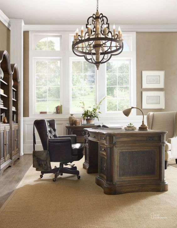The appearance of Hill Country St Hedwig Saddle Brown and Black Executive Desk designed by Hooker in the traditional interior design. This brown piece of furniture  was selected by 1StopBedrooms from Hill Country Collection to add a touch of cosiness and style into your home. Sku: 5960-10563-MULTI. Material: Wood. Product Type: Executive Desk.