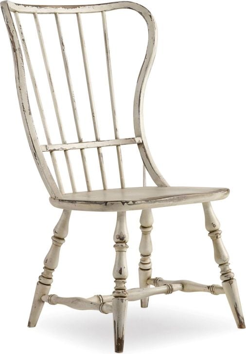 The appearance of Sanctuary White Spindle Back Side Chair designed by Hooker in the transitional interior design. This white piece of furniture  was selected by 1StopBedrooms from Sanctuary Collection to add a touch of cosiness and style into your home. Sku: 5403-75310. Material: Fabric. Product Type: Side Chair. Image1