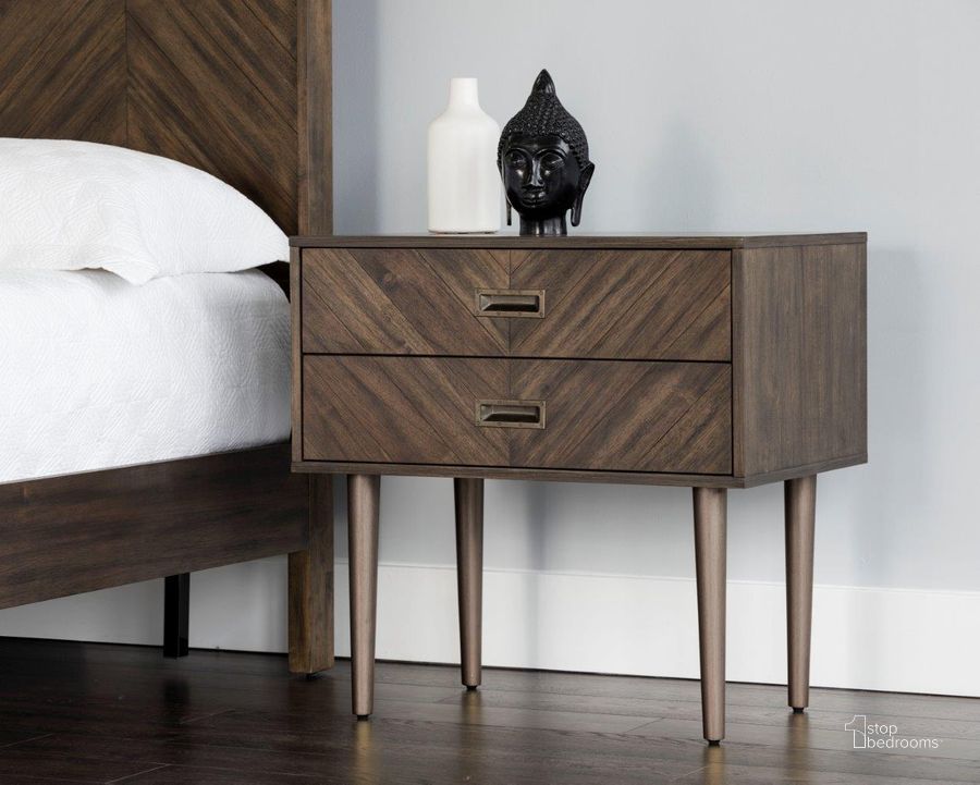 The appearance of Zenn Greyson Antique Brass Nightstand designed by Sunpan in the transitional interior design. This brown piece of furniture  was selected by 1StopBedrooms from Zenn Collection to add a touch of cosiness and style into your home. Sku: 102412. Material: Wood. Product Type: Nightstand. Image1