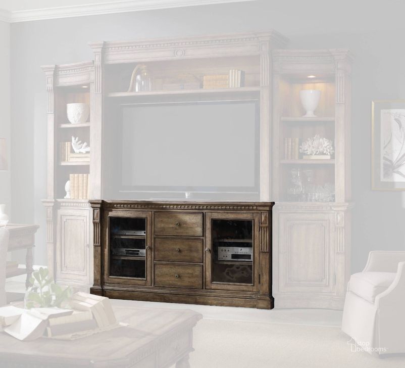 The appearance of Sorella Taupe 70'' Entertainment Console designed by Hooker in the traditional interior design. This brown piece of furniture  was selected by 1StopBedrooms from Sorella Collection to add a touch of cosiness and style into your home. Sku: 5107-70465. Material: Wood. Product Type: Entertainment Console.