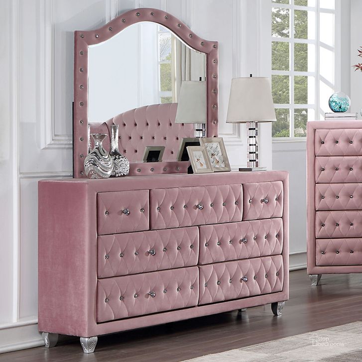 The appearance of Zohar Dresser In Pink designed by Furniture of America in the glam interior design. This pink piece of furniture  was selected by 1StopBedrooms from Zohar Collection to add a touch of cosiness and style into your home. Sku: CM7130PK-D. Material: Wood. Product Type: Dresser. Image1