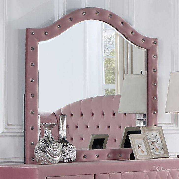 The appearance of Zohar Mirror In Pink designed by Furniture of America in the glam interior design. This pink piece of furniture  was selected by 1StopBedrooms from Zohar Collection to add a touch of cosiness and style into your home. Sku: CM7130PK-M. Material: Wood. Product Type: Dresser Mirror. Image1