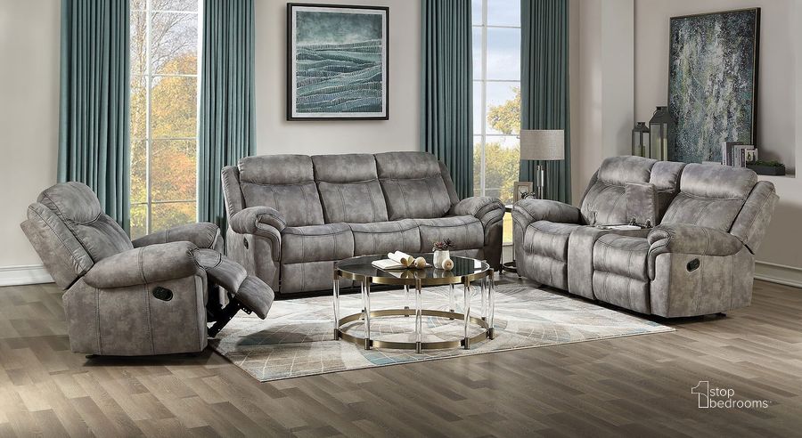 The appearance of Zubaida Gray Reclining Living Room Set designed by ACME in the modern / contemporary interior design. This gray piece of furniture  was selected by 1StopBedrooms from Zubaida Collection to add a touch of cosiness and style into your home. Sku: 55025;55026. Material: Upholstered. Product Type: Living Room Set. Image1