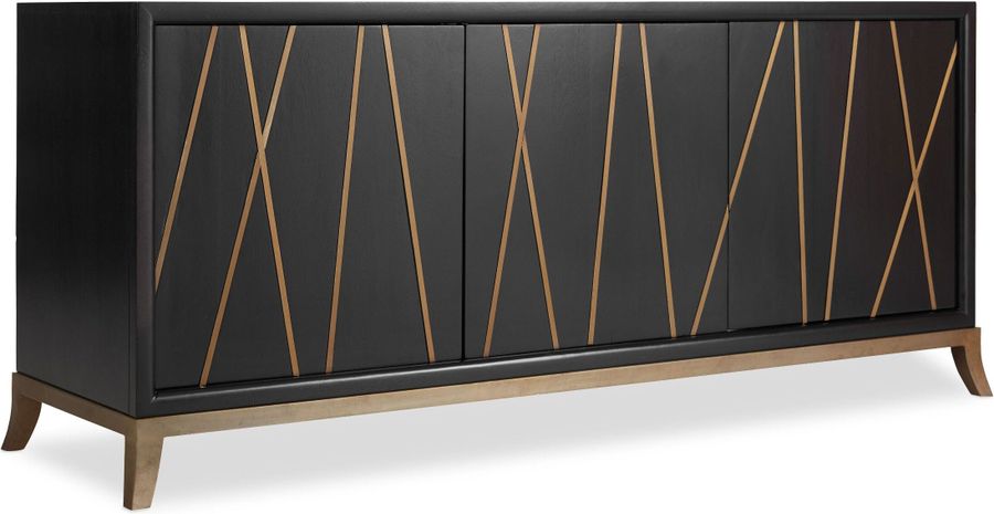 The appearance of Black 64" Entertainment Console designed by Hooker in the transitional interior design. This black piece of furniture  was selected by 1StopBedrooms from Entertainment Collection to add a touch of cosiness and style into your home. Sku: 5518-55464-BLK. Material: Wood. Product Type: Entertainment Console. Image1