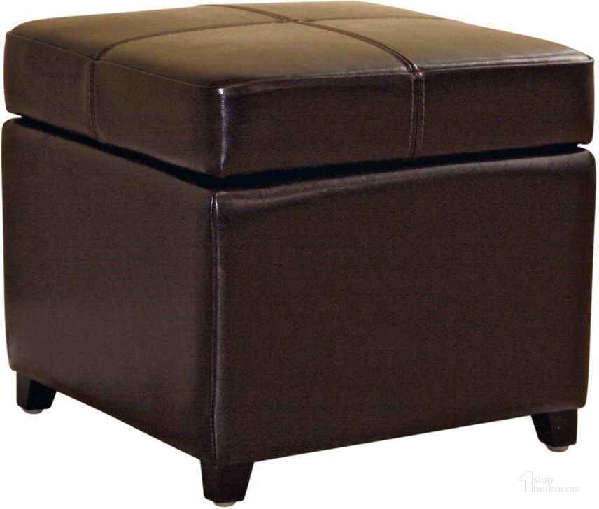The appearance of Baxton Studio Dark Brown Full Leather Storage Cube Ottoman designed by Baxton Studio in the modern / contemporary interior design. This dark brown piece of furniture  was selected by 1StopBedrooms from Dark Collection to add a touch of cosiness and style into your home. Sku: 0380-001-dark brown. Material: Wood. Product Type: Ottoman. Image1
