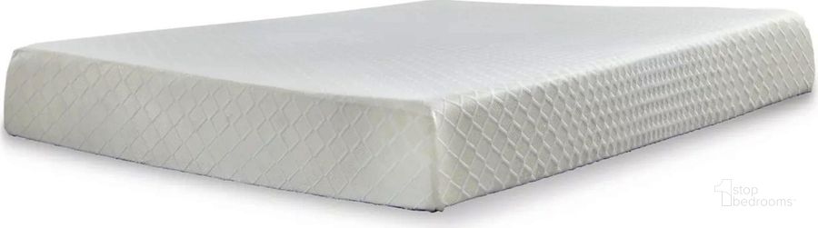 The appearance of 10 Inch Chime Memory Foam White California King Mattress designed by Sierra Sleep by Ashley in the traditional interior design. This white piece of furniture  was selected by 1StopBedrooms from 10 Inch Chime Memory Foam Collection to add a touch of cosiness and style into your home. Sku: M69951. Material: Microfiber. Product Type: Mattress. Bed Size: California King. Size: California King. Comfort Level: Firm. Mattress Top: Tight Top. Mattress Type: Memory Foam. Comfort Level: Firm. Mattress Thickness: 10". Image1