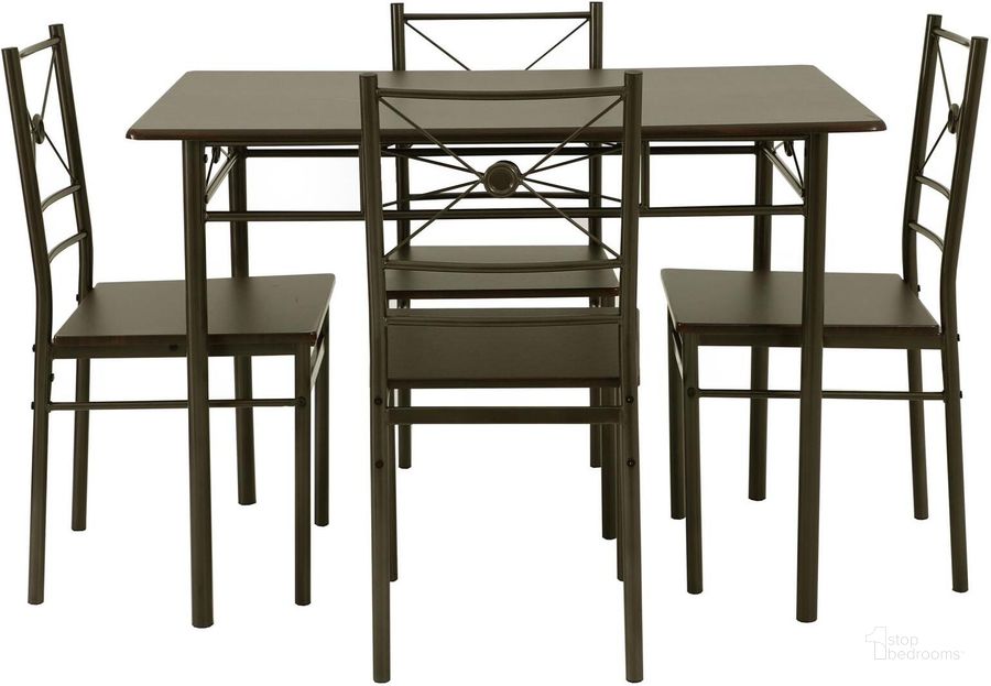 The appearance of Dark Bronze 5 Piece Dinette Set designed by Coaster in the transitional interior design. This brown piece of furniture  was selected by 1StopBedrooms from 5 Piece Dining Set Collection to add a touch of cosiness and style into your home. Sku: 100033. Material: Metal. Product Type: Dining Room Set. Image1