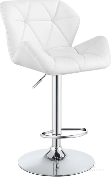 The appearance of 100424 White Adjustable Bar Stool Set of 2 designed by Coaster in the modern / contemporary interior design. This white piece of furniture  was selected by 1StopBedrooms from Barstools Collection to add a touch of cosiness and style into your home. Sku: 100424. Product Type: Barstool. Material: Vinyl. Image1