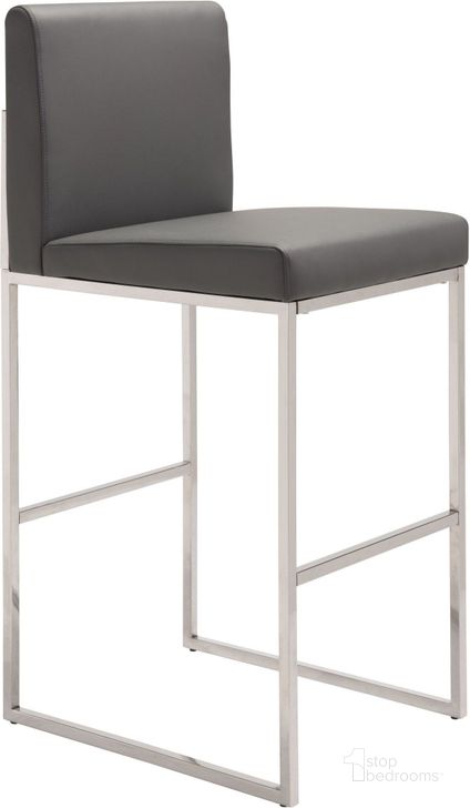 The appearance of Genoa Gray Barstool designed by Zuo Modern in the modern / contemporary interior design. This gray piece of furniture  was selected by 1StopBedrooms from Genoa Collection to add a touch of cosiness and style into your home. Sku: 100643. Product Type: Barstool. Material: Vinyl. Image1