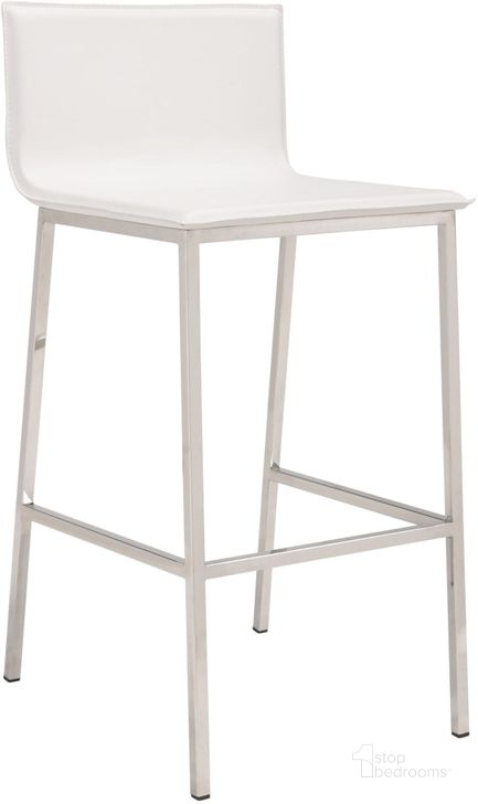 The appearance of Marina White Barstool designed by Zuo Modern in the modern / contemporary interior design. This white piece of furniture  was selected by 1StopBedrooms from Marina Collection to add a touch of cosiness and style into your home. Sku: 100645. Product Type: Barstool. Material: Vinyl. Image1