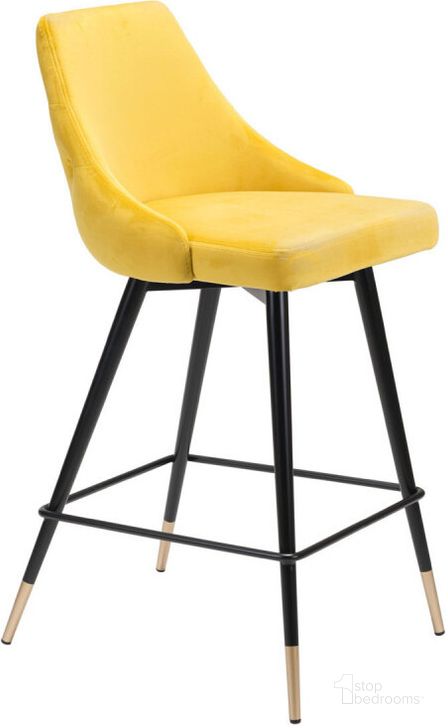 The appearance of Zuo Modern Piccolo Counter Chair Yellow Velvet designed by Zuo Modern in the modern / contemporary interior design. This yellow velvet piece of furniture  was selected by 1StopBedrooms from  to add a touch of cosiness and style into your home. Sku: 101095. Material: Steel. Product Type: Barstool. Image1