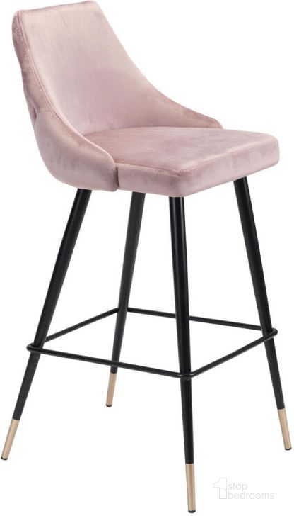The appearance of Zuo Modern Piccolo Bar Chair Pink Velvet designed by Zuo Modern in the modern / contemporary interior design. This pink velvet piece of furniture  was selected by 1StopBedrooms from  to add a touch of cosiness and style into your home. Sku: 101096. Material: Steel. Product Type: Barstool. Image1