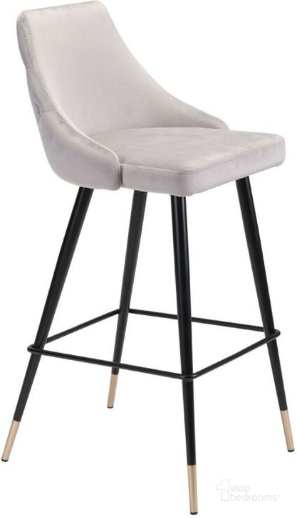 The appearance of Zuo Modern Piccolo Bar Chair Gray Velvet designed by Zuo Modern in the modern / contemporary interior design. This gray velvet piece of furniture  was selected by 1StopBedrooms from  to add a touch of cosiness and style into your home. Sku: 101097. Material: Steel. Product Type: Barstool. Image1