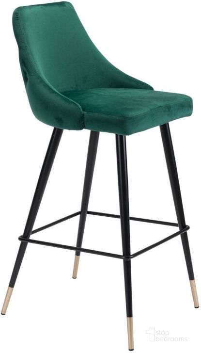 The appearance of Zuo Modern Piccolo Bar Chair Green Velvet designed by Zuo Modern in the modern / contemporary interior design. This green velvet piece of furniture  was selected by 1StopBedrooms from  to add a touch of cosiness and style into your home. Sku: 101098. Material: Steel. Product Type: Barstool. Image1