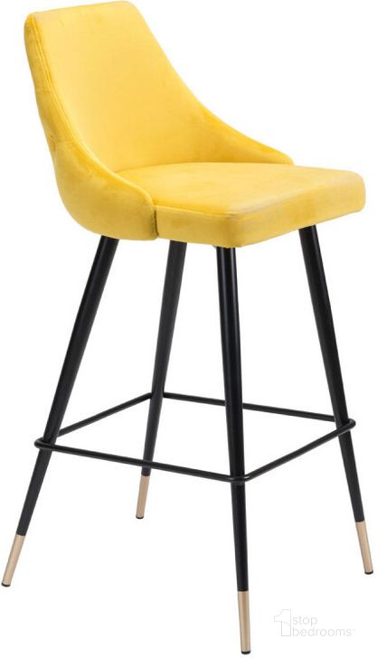 The appearance of Zuo Modern Piccolo Bar Chair Yellow Velvet designed by Zuo Modern in the modern / contemporary interior design. This yellow velvet piece of furniture  was selected by 1StopBedrooms from  to add a touch of cosiness and style into your home. Sku: 101099. Material: Steel. Product Type: Barstool. Image1