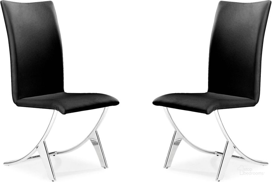 The appearance of Delfin Dining Chair Black Set of 2 designed by Zuo Modern in the modern / contemporary interior design. This black piece of furniture  was selected by 1StopBedrooms from Delfin Collection to add a touch of cosiness and style into your home. Sku: 102101. Product Type: Dining Chair. Material: Vinyl. Image1