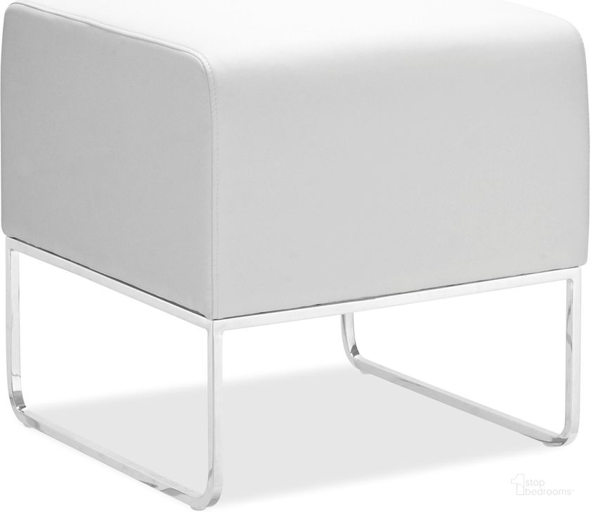 The appearance of Plush Ottoman White designed by Zuo Modern in the modern / contemporary interior design. This white piece of furniture  was selected by 1StopBedrooms from Plush Collection to add a touch of cosiness and style into your home. Sku: 103004. Product Type: Ottoman. Material: Vinyl. Image1