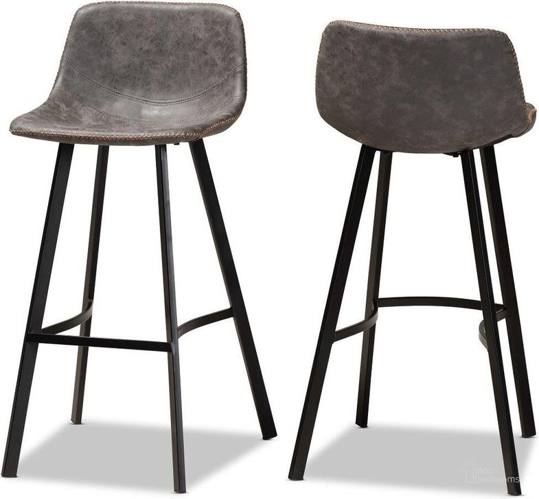 The appearance of Tani Rustic Industrial Grey and Brown Faux Leather Upholstered Black Finished 2-Piece Metal Bar Stool Set designed by Baxton Studio in the rustic / southwestern interior design. This black piece of furniture  was selected by 1StopBedrooms from Tani Collection to add a touch of cosiness and style into your home. Sku: T-18209-Greyish Brown/Black-BS. Material: Fabric. Product Type: Barstool. Image1