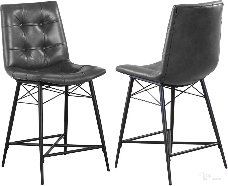 The appearance of Grey And Gunmetal Counter Height Stool Set Of 2 designed by Coaster in the transitional interior design. This black piece of furniture  was selected by 1StopBedrooms from  to add a touch of cosiness and style into your home. Sku: 107859. Material: Wood. Product Type: Accent Chair. Image1