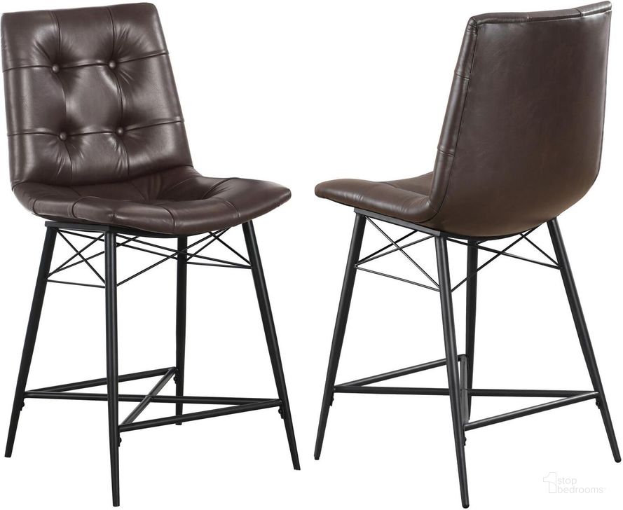 The appearance of Brown And Gunmetal Counter Height Stool Set Of 2 designed by Coaster in the transitional interior design. This brown piece of furniture  was selected by 1StopBedrooms from  to add a touch of cosiness and style into your home. Sku: 107860. Material: Wood. Product Type: Accent Chair. Image1