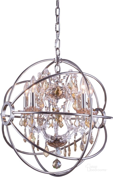 The appearance of Geneva 20 Polished nickel 5 Light Pendant With Golden Teak Royal Cut Crystal Trim designed by Elegant Lighting in the transitional interior design. This clear piece of furniture  was selected by 1StopBedrooms from Geneva Collection to add a touch of cosiness and style into your home. Sku: 1130D20PN-GT/RC. Material: Glass. Product Type: Pendant Lighting.