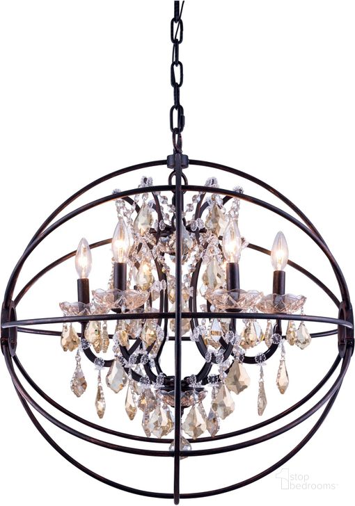 The appearance of Geneva 25 Dark Bronze 6 Light Chandelier With Golden Teak Royal Cut Crystal Trim designed by Elegant Lighting in the transitional interior design. This gray piece of furniture  was selected by 1StopBedrooms from Geneva Collection to add a touch of cosiness and style into your home. Sku: 1130D25DB-GT/RC. Material: Glass. Product Type: Chandelier.