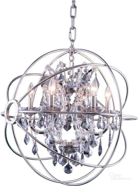 The appearance of Geneva 25 Polished nickel 6 Light Chandelier With Silver Shade Royal Cut Crystal Trim designed by Elegant Lighting in the transitional interior design. This silver piece of furniture  was selected by 1StopBedrooms from Geneva Collection to add a touch of cosiness and style into your home. Sku: 1130D25PN-SS/RC. Material: Glass. Product Type: Chandelier.