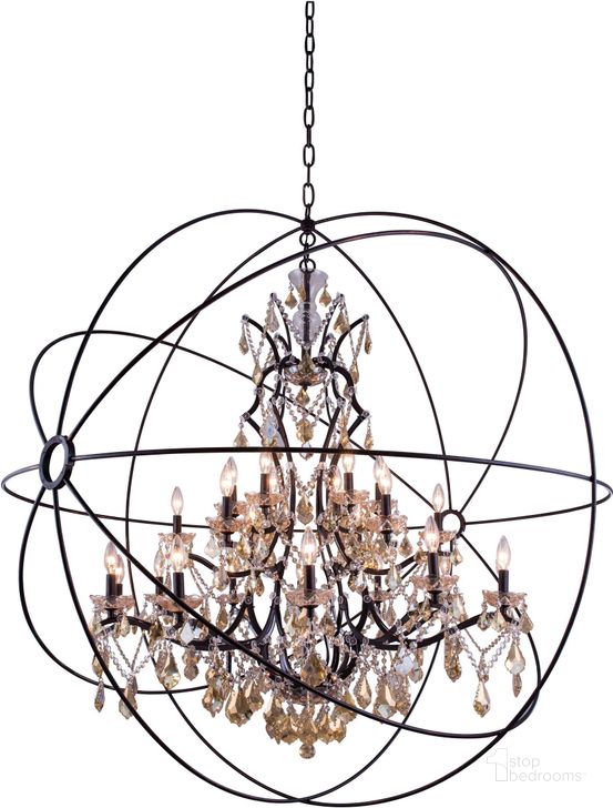 The appearance of Geneva 60 Dark Bronze 25 Light Chandelier With Golden Teak Royal Cut Crystal Trim designed by Elegant Lighting in the transitional interior design. This gray piece of furniture  was selected by 1StopBedrooms from Geneva Collection to add a touch of cosiness and style into your home. Sku: 1130G60DB-GT/RC. Material: Glass. Product Type: Chandelier.