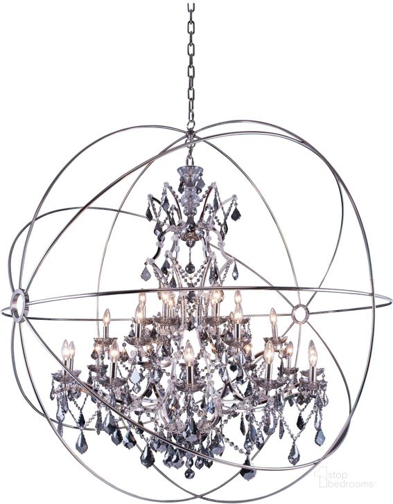 The appearance of Geneva 60 Polished nickel 25 Light Chandelier With Silver Shade Royal Cut Crystal Trim designed by Elegant Lighting in the transitional interior design. This silver piece of furniture  was selected by 1StopBedrooms from Geneva Collection to add a touch of cosiness and style into your home. Sku: 1130G60PN-SS/RC. Material: Glass. Product Type: Chandelier.