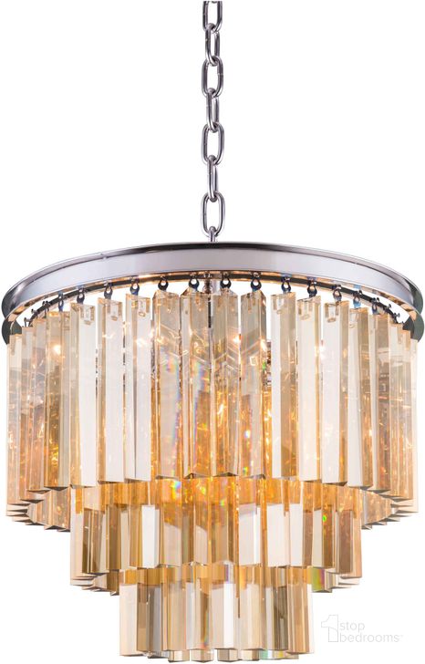 The appearance of Sydney 20 Polished nickel 9 Light Chandelier With Golden Teak Royal Cut Crystal Trim designed by Elegant Lighting in the glam interior design. This silver piece of furniture  was selected by 1StopBedrooms from Sydney Collection to add a touch of cosiness and style into your home. Sku: 1201D20PN-GT/RC. Material: Steel. Product Type: Chandelier.