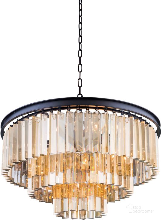 The appearance of Sydney 26 Matte Black 9 Light Chandelier With Golden Teak Royal Cut Crystal Trim designed by Elegant Lighting in the glam interior design. This black piece of furniture  was selected by 1StopBedrooms from Sydney Collection to add a touch of cosiness and style into your home. Sku: 1201D26MB-GT/RC. Material: Steel. Product Type: Chandelier.