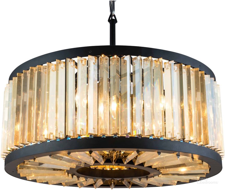 The appearance of Chelsea 28 Matte Black 8 Light Chandelier With Golden Teak Royal Cut Crystal Trim designed by Elegant Lighting in the glam interior design. This black piece of furniture  was selected by 1StopBedrooms from Chelsea Collection to add a touch of cosiness and style into your home. Sku: 1203D28MB-GT/RC. Material: Steel. Product Type: Chandelier.