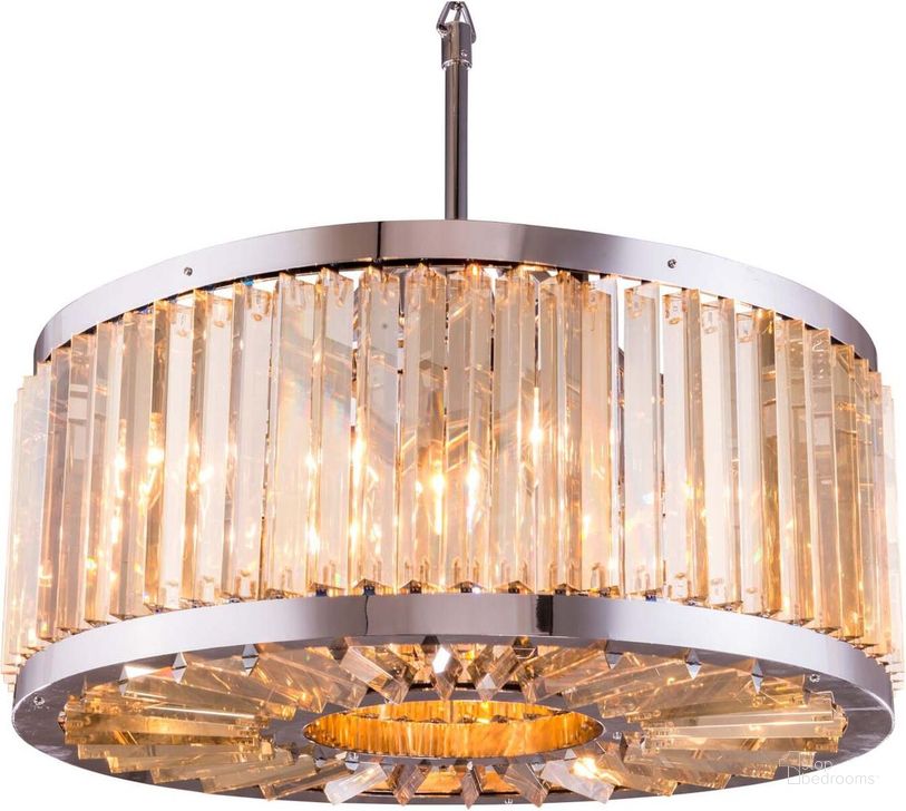 The appearance of Chelsea 28 Polished nickel 8 Light Chandelier With Golden Teak Royal Cut Crystal Trim designed by Elegant Lighting in the glam interior design. This silver piece of furniture  was selected by 1StopBedrooms from Chelsea Collection to add a touch of cosiness and style into your home. Sku: 1203D28PN-GT/RC. Material: Steel. Product Type: Chandelier.