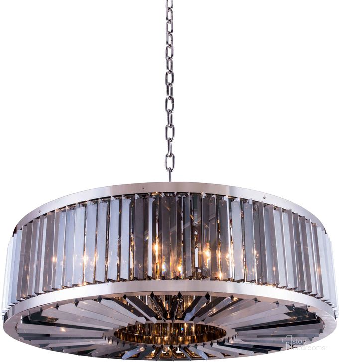 The appearance of Chelsea 43.5 Polished nickel 10 Light Chandelier With Silver Shade Royal Cut Crystal Trim designed by Elegant Lighting in the glam interior design. This silver piece of furniture  was selected by 1StopBedrooms from Chelsea Collection to add a touch of cosiness and style into your home. Sku: 1203G43PN-SS/RC. Material: Steel. Product Type: Chandelier.