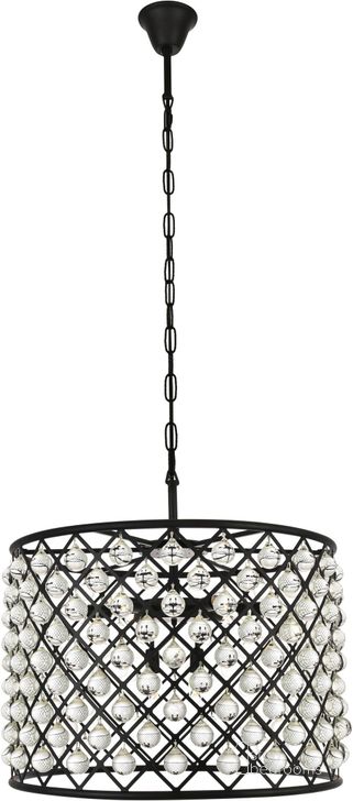 The appearance of Madison 27.5" Matte Black 8 Light Chandelier Royal Cut Crystal Trim designed by Elegant Lighting in the glam interior design. This black piece of furniture  was selected by 1StopBedrooms from Madison Collection to add a touch of cosiness and style into your home. Sku: 1204D27MB/RC. Material: Steel. Product Type: Chandelier. Image1