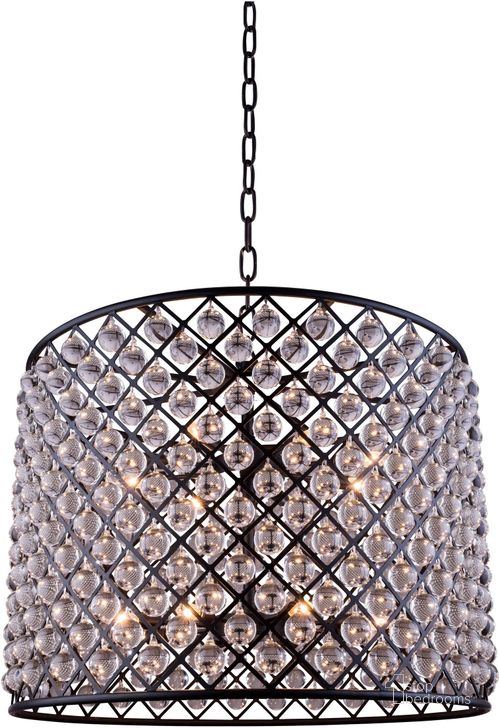 The appearance of Madison 35.5 Matte Black 12 Light Chandelier Royal Cut Crystal Trim designed by Elegant Lighting in the glam interior design. This black piece of furniture  was selected by 1StopBedrooms from Madison Collection to add a touch of cosiness and style into your home. Sku: 1204D35MB/RC. Material: Steel. Product Type: Chandelier.