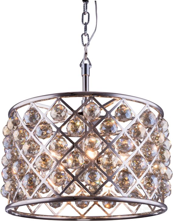 The appearance of Madison 20 Polished nickel 6 Light Pendant With Golden Teak Royal Cut Crystal Trim designed by Elegant Lighting in the glam interior design. This silver piece of furniture  was selected by 1StopBedrooms from Madison Collection to add a touch of cosiness and style into your home. Sku: 1206D20PN-GT/RC. Material: Steel. Product Type: Pendant Lighting.