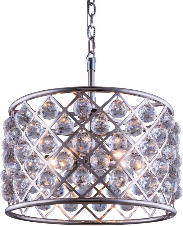 The appearance of Madison 20 Polished nickel 6 Light Pendant With Clear Royal Cut Crystal Trim designed by Elegant Lighting in the glam interior design. This silver piece of furniture  was selected by 1StopBedrooms from Madison Collection to add a touch of cosiness and style into your home. Sku: 1206D20PN/RC. Material: Steel. Product Type: Pendant Lighting.