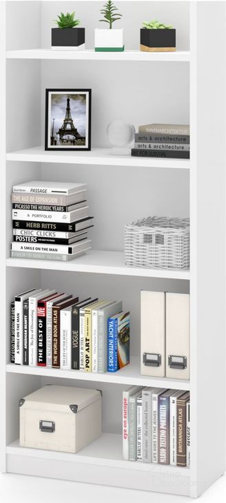The appearance of Pro Linea White Bookcase designed by Bestar in the modern / contemporary interior design. This white piece of furniture  was selected by 1StopBedrooms from Pro Linea Collection to add a touch of cosiness and style into your home. Sku: 120700-1117. Material: Wood. Product Type: Standard Bookcase. Image1
